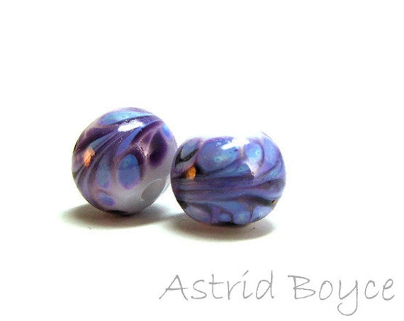 Lavender Splash - artisan lampwork beads -Free USA Shipping-Various shades of lavender glass and violet glass swirled over opal white glass