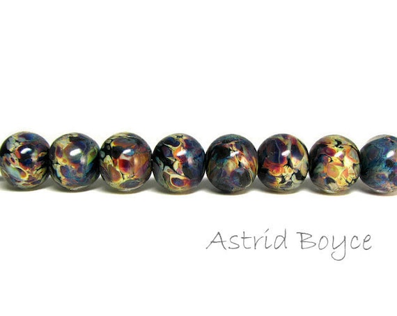 Dark Autumn Rounds artisan lampwork beads - Ready to Ship - Reactive glass encased in crystal clear glass in autumn colors - Unique and OOAK
