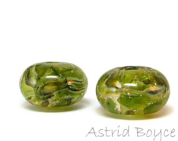 Olive Swirl Lampwork Bead Pair - Spacer Beads that reflect Tuscan Style in Art Jewelry Crafting Creations - Perfect for your OOAK Art Doll
