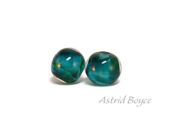 Teal Orbs artisan glass beads - Free USA Shipping - Macrame - Crafting -Make a Teal Necklace or Teal Earrings-Can use 2mm Cord -Blue Green