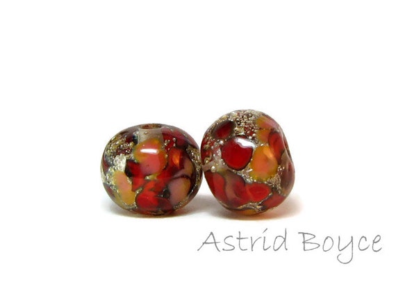 Red Mosaic - artisan lampwork beads - Free USA Shipping - Pantone 2018 - Spiced Apple - Blooming Dahlia -Colors for your Spring Fashion