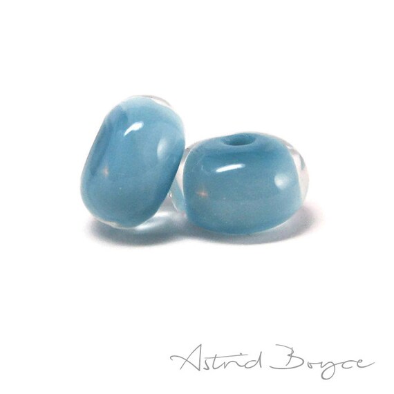 Little Boy Blue Pantone Artisan Lampwork Glass Bead Pair -Lovely Blue Pantone 2018 Color-Light Blue Lampwork Bead with Crystal Clear Overlay