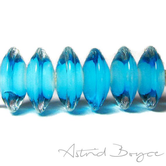 Aquamarine Disks Artisan Lampwork Glass Bead Set - Perfect for Aquamarine Bracelet or Aquamarine Necklace - Lovely with both Silver and Gold