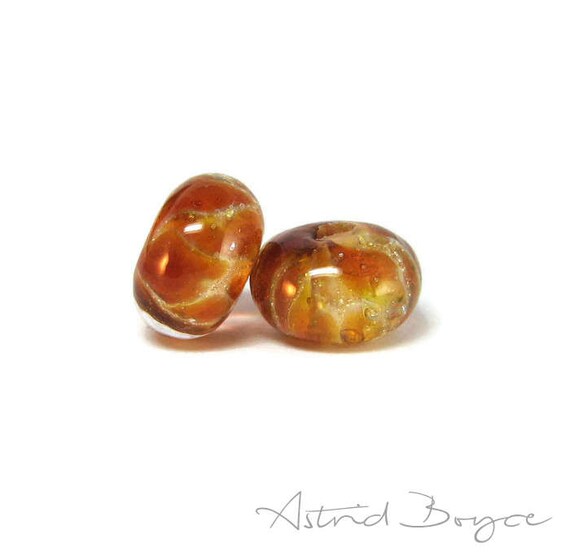 Golden Honey Artisan Lampwork Glass Gold Bead Pair for Perfect Honey Bee Earrings - Honeycomb colors in glass with Italian silver in glass