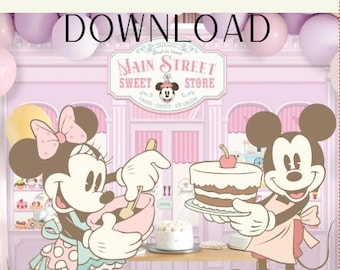 Mickey Minnie Characters, Minnie & Minnie Baking Cutout, Mainstreet Sweet Store Party Stand Up Prop, Minnie Party Decoration, Digital file