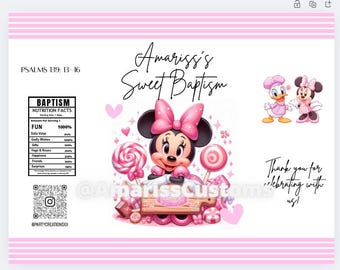 Minnie Mouse Baptism Chip Bag Template, Canva (Digital Download)