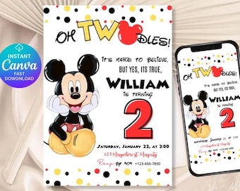 Mickey Mouse Oh Twoodles Invitation Template, Customizable (Digital Invite)
