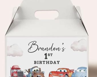 Cars Birthday Gable Box Labels, Lightning McQueen Favor Stickers (Digital Printable)