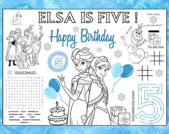 Frozen Birthday Coloring Placemat, Personalized Party Activity (Digital File)