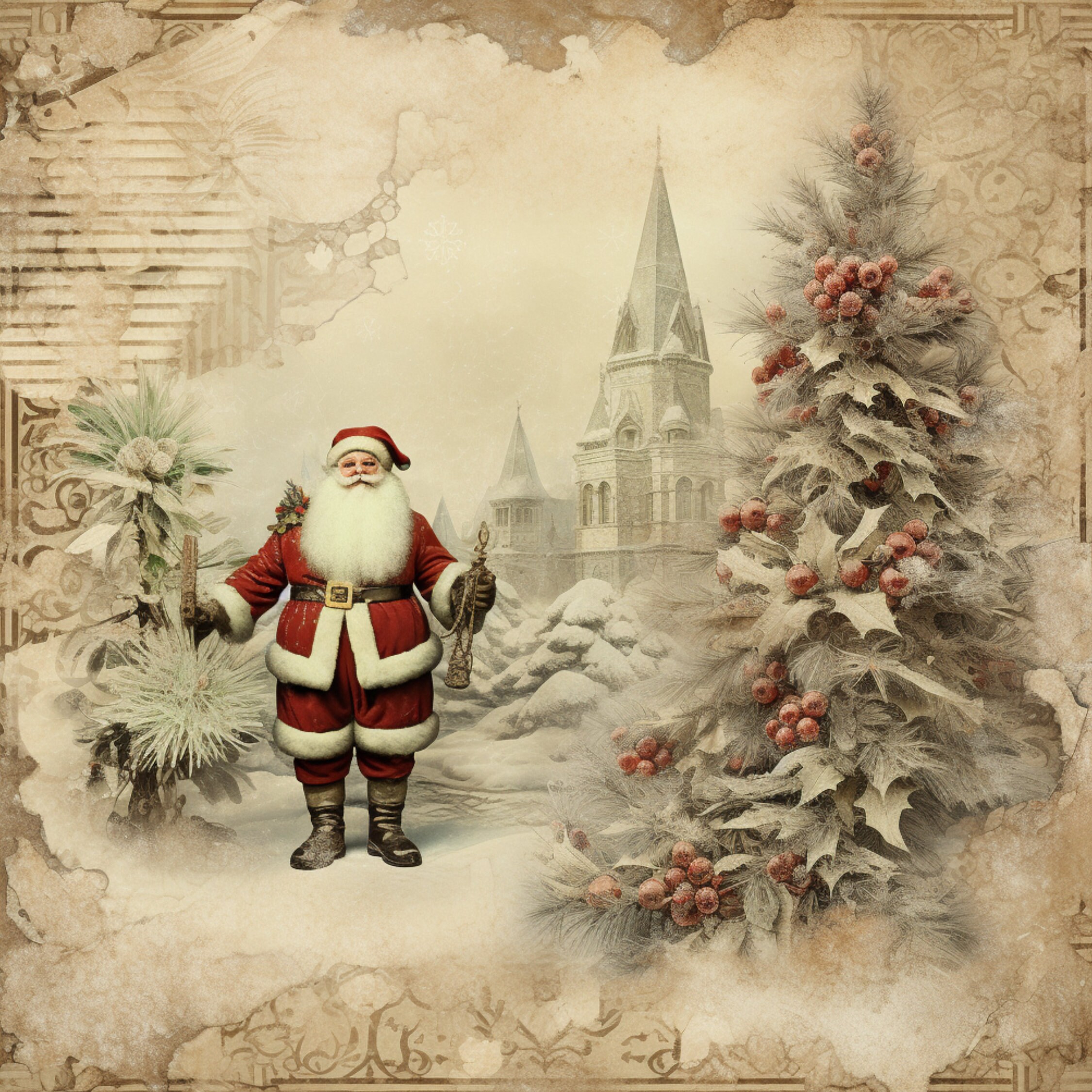 12x12 Vintage Christmas Printable Papers 12 Sheets (Instant Download ...