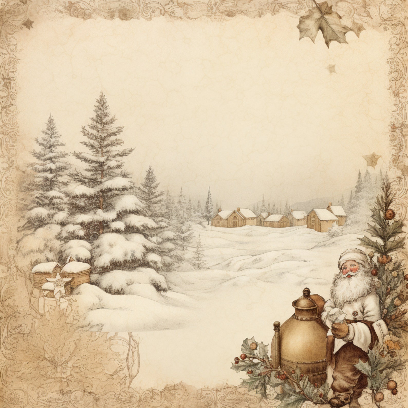 12x12 Vintage Christmas Printable Papers 12 Sheets (Instant Download ...