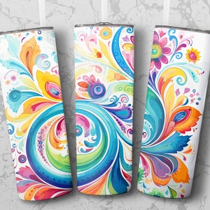 Bright Paisley 20 oz Tumbler Wrap Skinny Tumbler Sublimation Design, Straight & Tapered Wrap, Tumbler Wrap, Tumbler Png, Instant Download