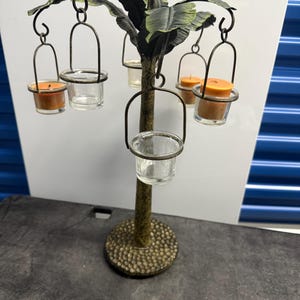 Vintage Metal Palm Tree Banana Leaf Candle Holders