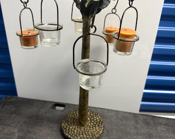 Vintage Metal Palm Tree Banana Leaf Candle Holders