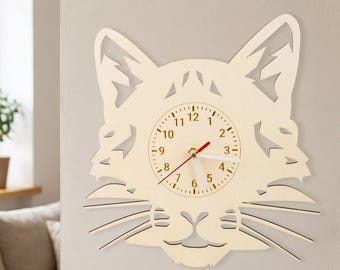 Reloj de pared con forma de gato, archivo SVG para corte láser, decoración 3D de madera para bricolaje.