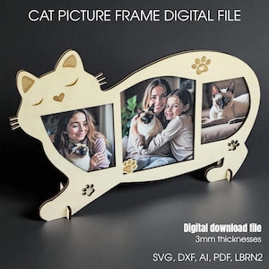 Whimsical Cat Photo Frame SVG - Laser Cut Digital File for DIY Gift - LightBurn Compatible