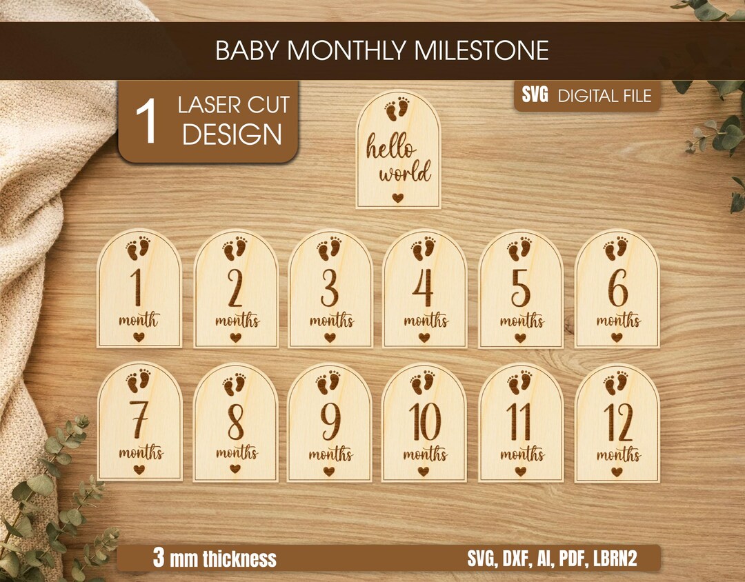 Newborn Photo Prop SVG Glowforge | Baby Monthly Milestone Laser Cut 3mm ...