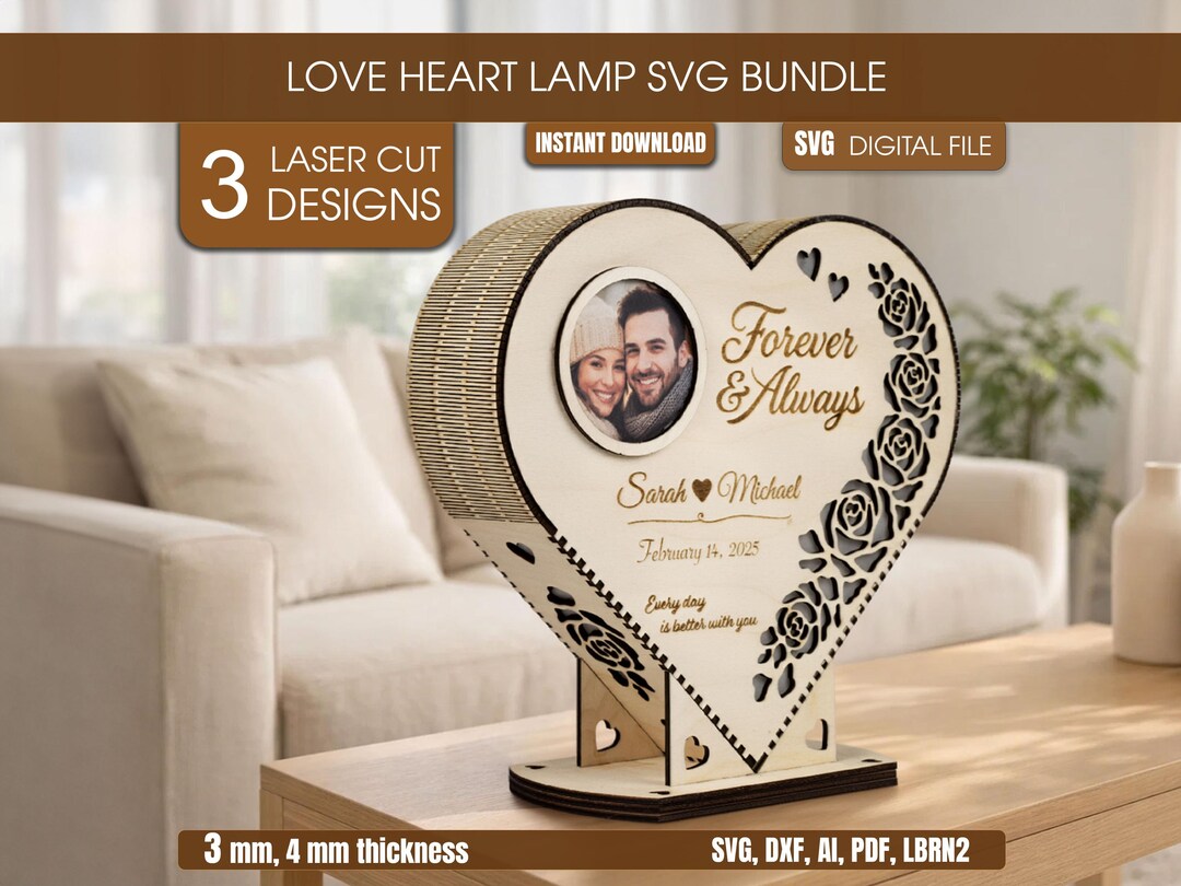 Personalized Valentine Heart Led Lamp SVG Bundle | Wedding Forever ...