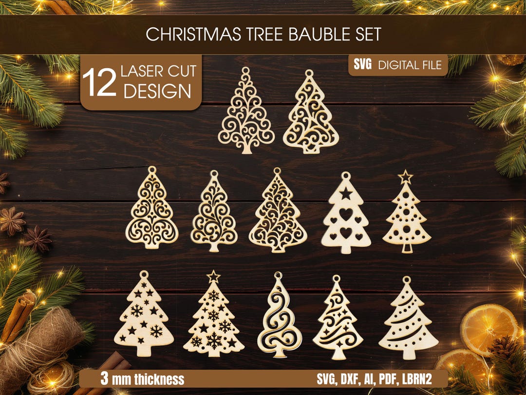 Christmas Tree Ornament Bundle SVG | Laser Cut Wooden Bauble Set for ...