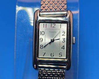 Vintage 2003 Timex Tank 23mm Women's Quartz Watch Sunburst Dial New Battery
