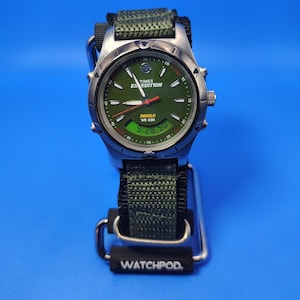 Vintage Timex Expedition INDIGLO Dual Time Wave Dial Mens Military Quartz Watch