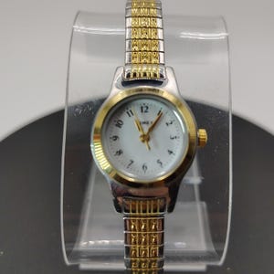 Vintage Timex Quartz Womens Two Tone Watch Stretch Bracelet Fully Restored