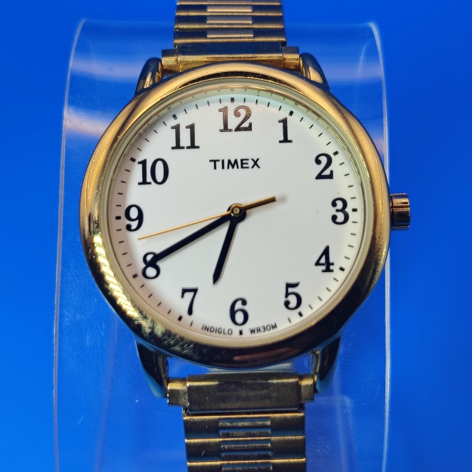 Vintage 2007 Timex Indiglo 30mm Women\'s Quartz Watch Gold‎ Tone Stretch Bracelet Vintage 2007 Timex Indiglo 30mm Women main image 2
