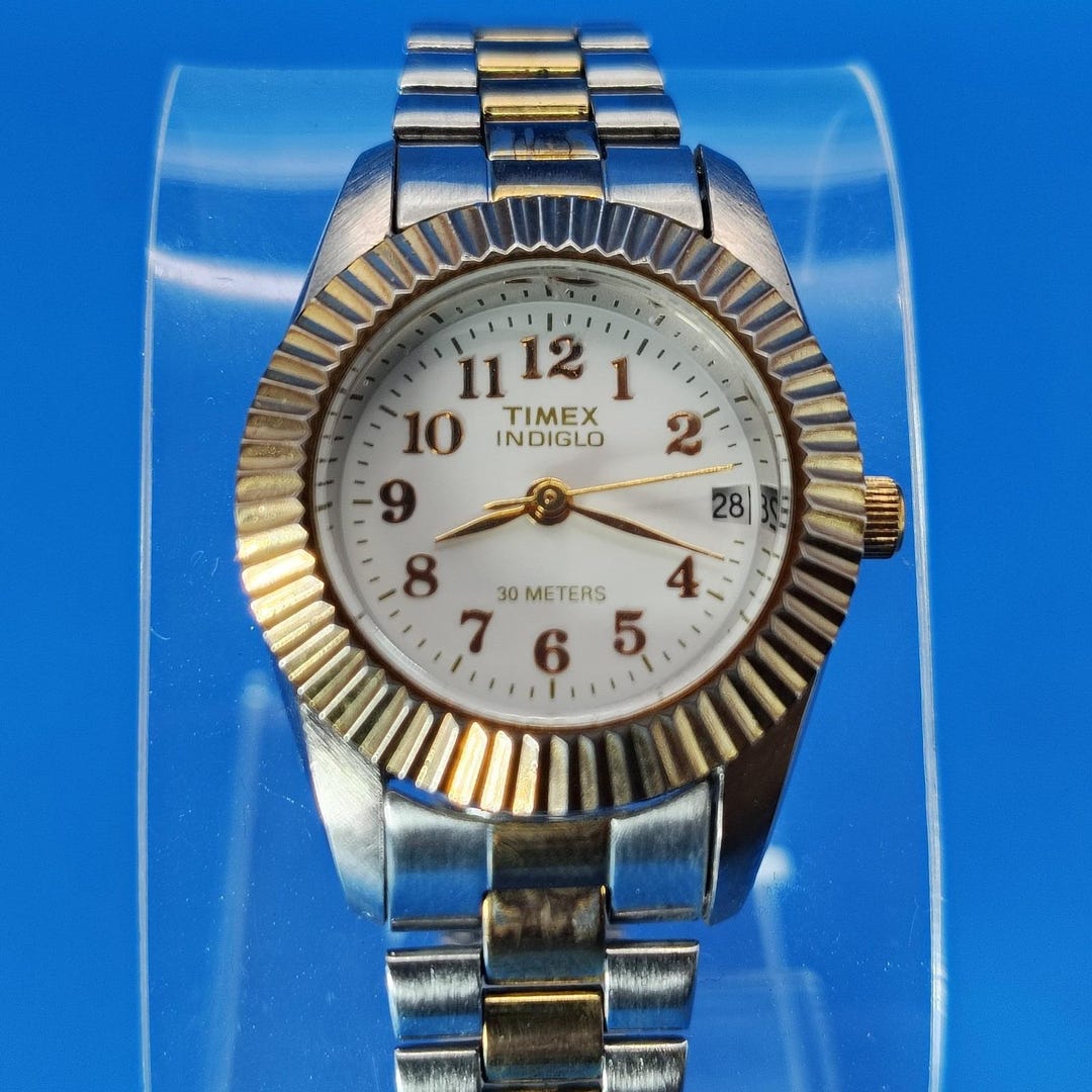 Vintage 2001 Timex Indiglo Presidential Date 25mm Women\'s‎ Two Tone Quartz Watch Vintage 2001 Timex Indiglo Presidential Date 25mm Women main image 2