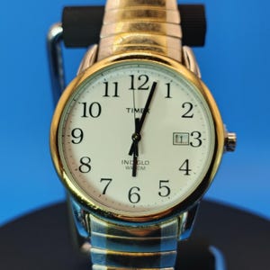 Vintage Timex Easy Reader Two Tone Date 35mm Mens Quartz Watch New Battery