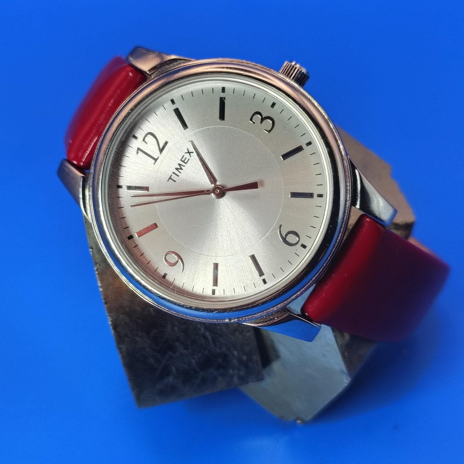 Vintage 2007‎ Timex 35mm Sunburst Women\'s Quartz Watch Leather Strap Fits 4-7.5 Timex Retrograde Day Watch Gold Tone Blue Leather Day Date  main image 4