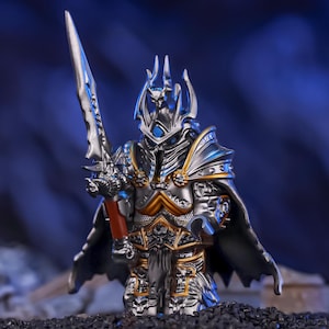 Custom Lich King Minifigure Armor Set, DND Miniatures, World of Warcraft, Role-Play Battle Gear with Sword & Cape (Minifigure Not Included)