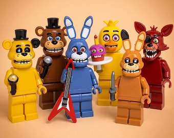 カスタムFNAFミニフィギュア成形ヘッド＆アクセサリー、6ピースアニマトロニックキャラクターセット、ビルディングブロックフィギュアパーツ、ファイブナイツアットフレディーズ