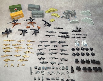 200 Piece Custom Minifigure Military Weapons & Gear Pack – Full Army Arsenal Set with Crates, Vests, Helmets, Modern Warfare Accessories
