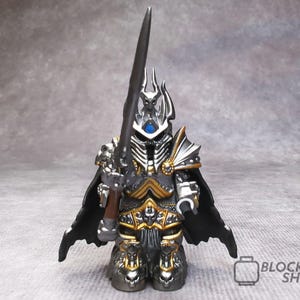 Custom Lich King Minifigure Armor Set, DND Miniatures, World of Warcraft, Role-Play Battle Gear with Sword & Cape (Minifigure Not Included)