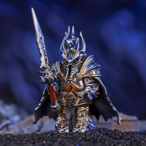 Custom Lich King Minifigure Armor Set, DND Miniatures, World of Warcraft, Role-Play Battle Gear with Sword & Cape (Minifigure Not Included)