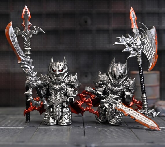 Berserk Batman Guts Inspired Miniature Figure Kit, Custom Armor, Berserker Dark Knight Armor, Cape, and Weapons for Minifigures