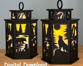 3D Printed Bear & Wolf Lantern Lamp STL File Wolf Home Decor  (Digital Download)