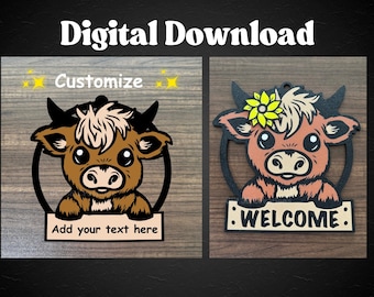 Archivo STL de vaca de las Tierras Altas: Colgador de puerta personalizable con impresión 3D (descarga digital)