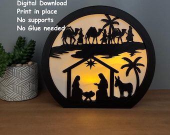 3D Printed STL File Nativity Lamp Tea Light Holder Christmas Candle holder Digital Download