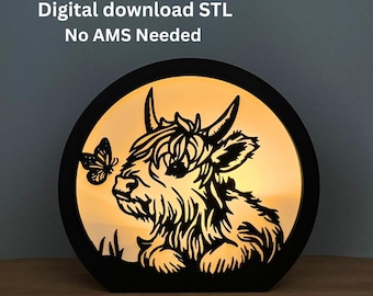 3D Print Highland Cow Candle Holder, Highland Cow Lamp Digital Download STL
