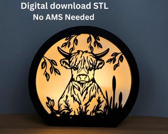 3D Printed Highland Cow Lamp STL Digital Download