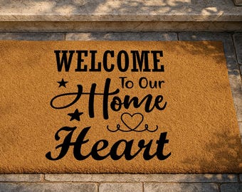 Welcome To Our Home Heart Doormat, Front Door Welcome Mat With Star And Heart Design, Welcome To Our Home, Housewarming Gift