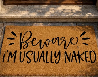 Beware I’m Usually Funny Front Door Mat, Housewarming Gift, Beware Doormat, Sarcastic Door Mat, Adult Humor Mat, Beware Sign Doormat