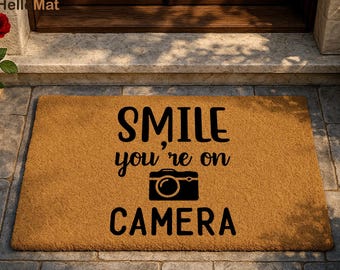 Smile You’re On Camera Doormat, Funny Front Doormat, Welcome Mat With Camera Design, Camera Door Mat, Housewarming Gift, Funny Home Gift
