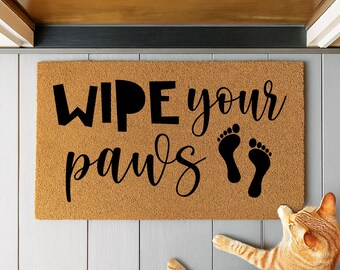 Wipe Your Paws Welcome Mat, Pet Friendly Doormat, Housewarming Gift, Pet Owner Gift, Paw Print Mat, House Rules, Footprints Mat, Pet Gift