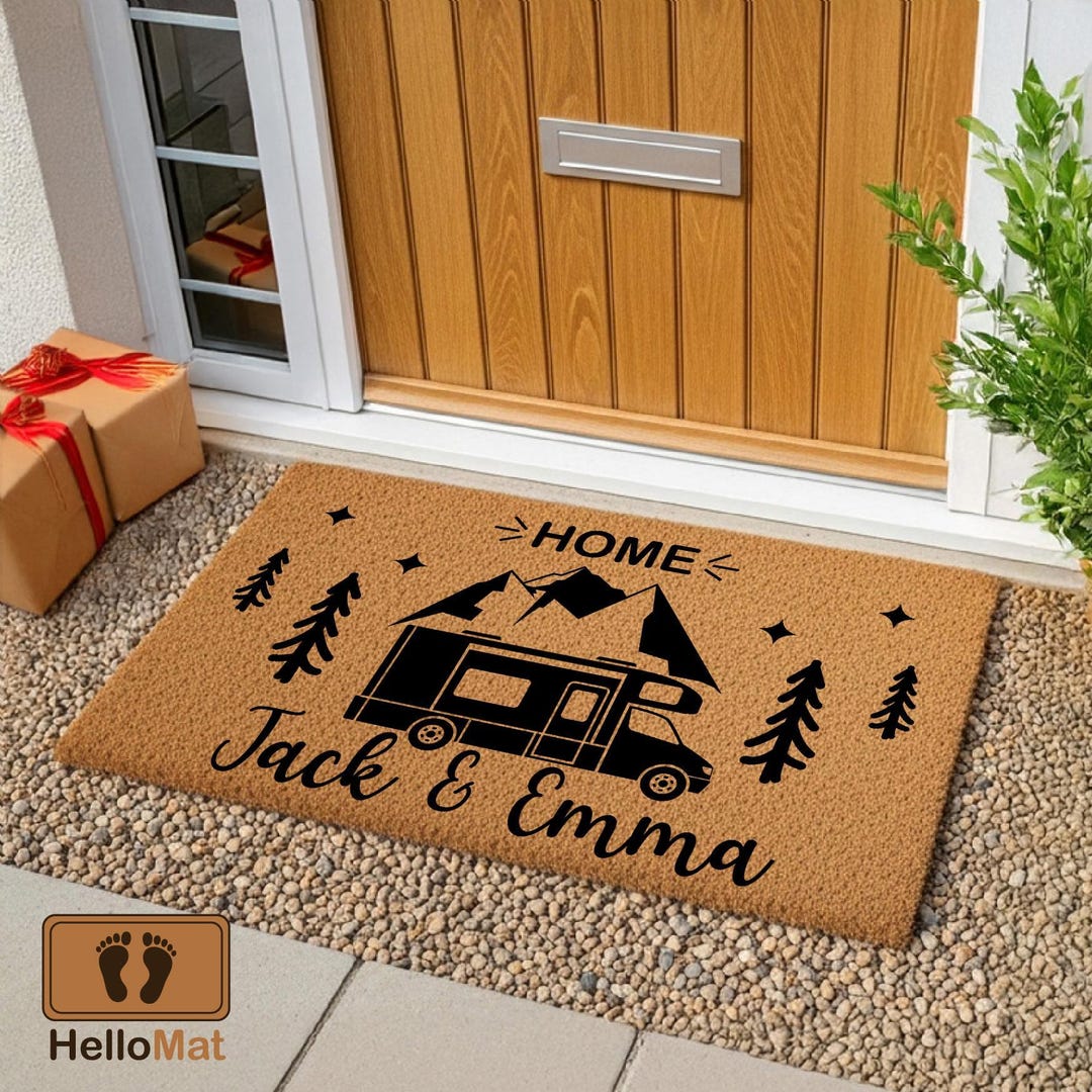 Camper Family Welcome Mat, Personalized Camping Doormat, Custom RV Coir ...