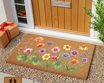 Wildflower Welcome Doormat: Fall Family Gift, Natural Coir