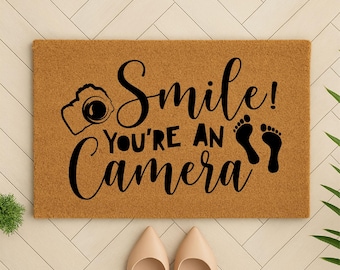 Smile You’re An Camera Doormat, Security Entryway, Unique Home Gift, Funny Doormat, Camera Joke, Security Mat, Funny Warning, Home Security