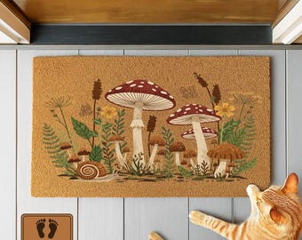 Whimsical Mushroom Coir Doormat: Boho Forest Entry Rug
