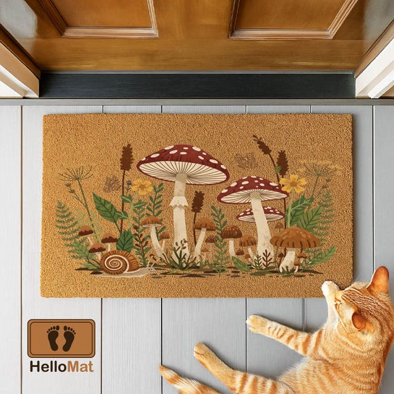 Whimsical Mushroom Coir Doormat: Boho Forest Entry Rug